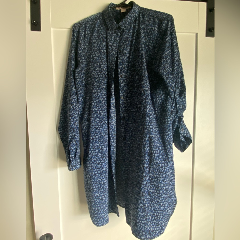 Black blue and gray button down shirt dress